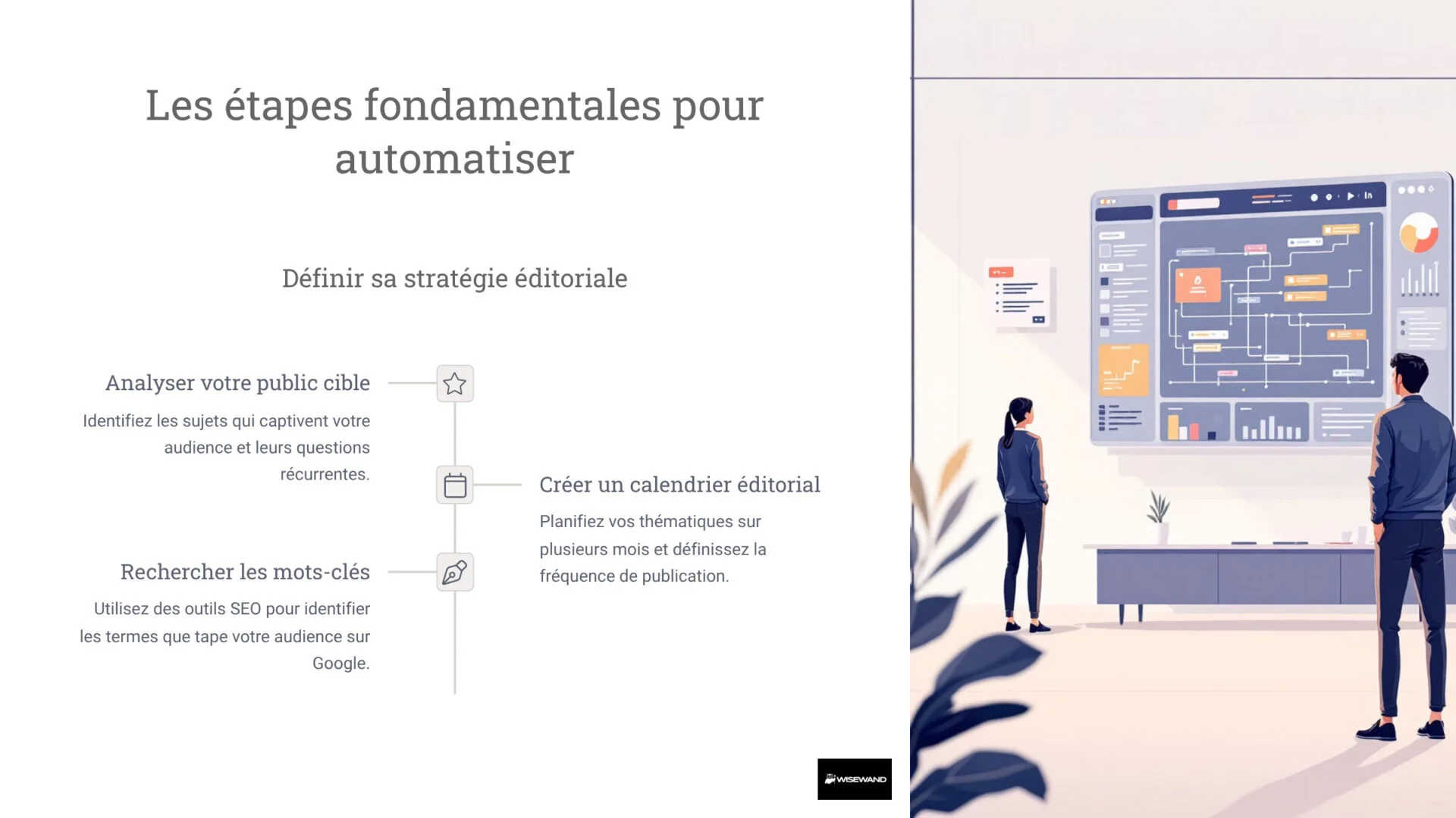 Schéma présentant les étapes fondamentales pour automatiser son blog