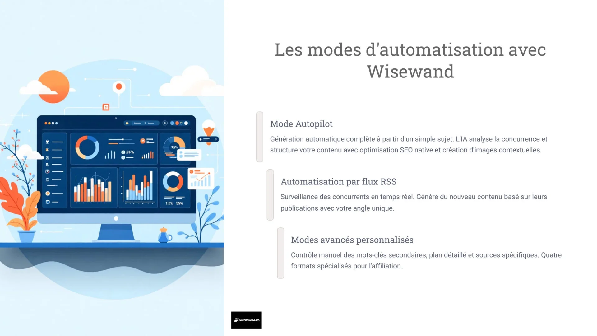 Présentation des différents modes d'automatisation disponibles avec Wisewand