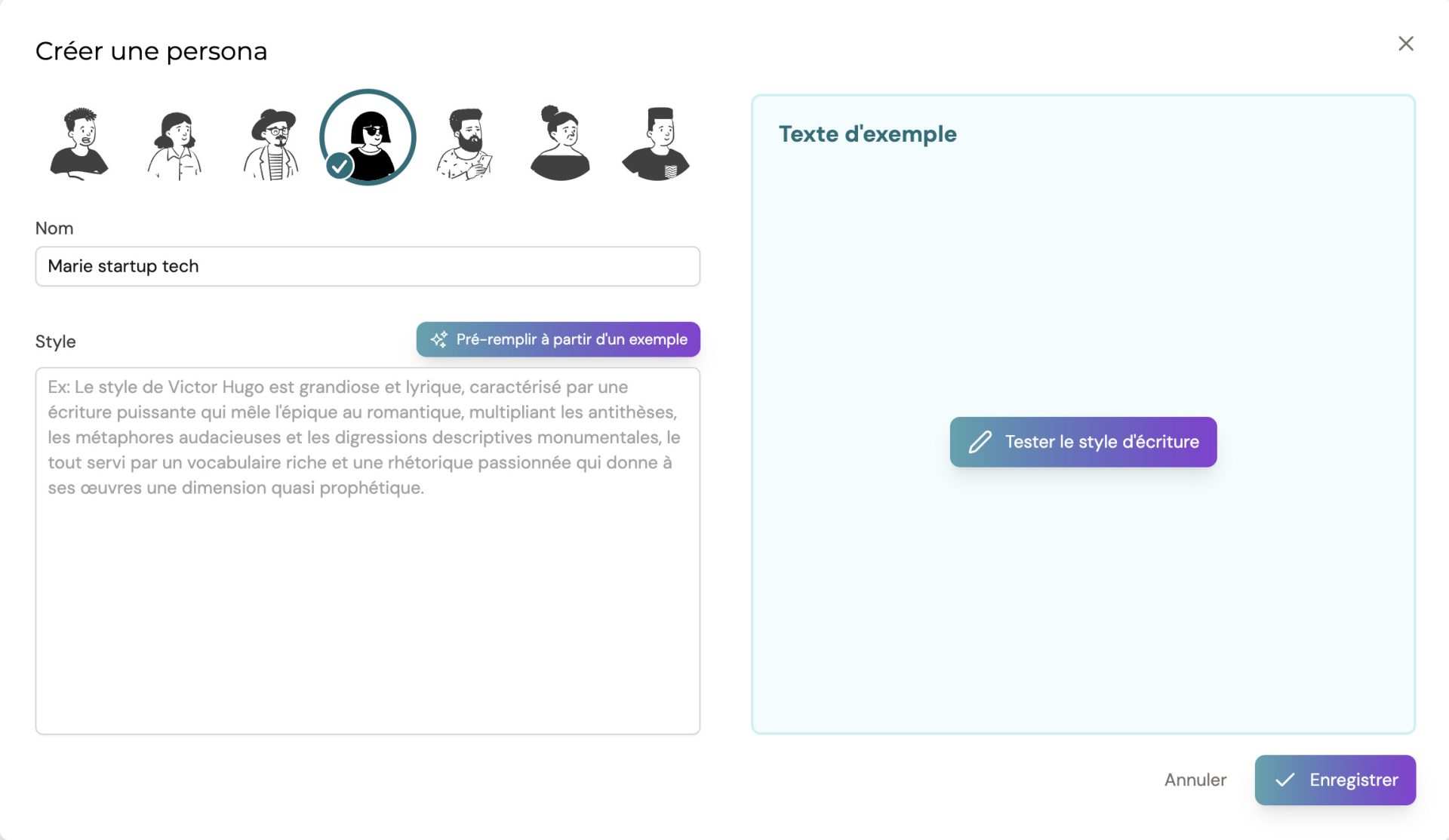 Choisir l'identité et l'avatar de son persona SEO sur Wisewand