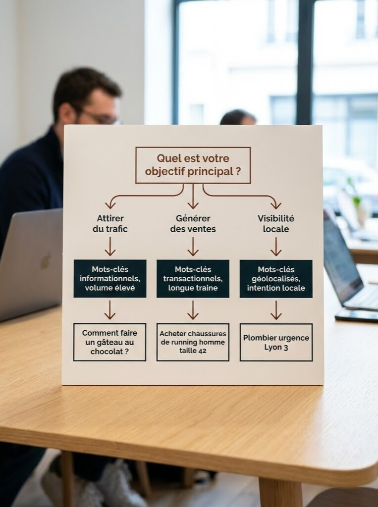 Infographie sur les types d'intention de recherche derrière un mot-clé SEO