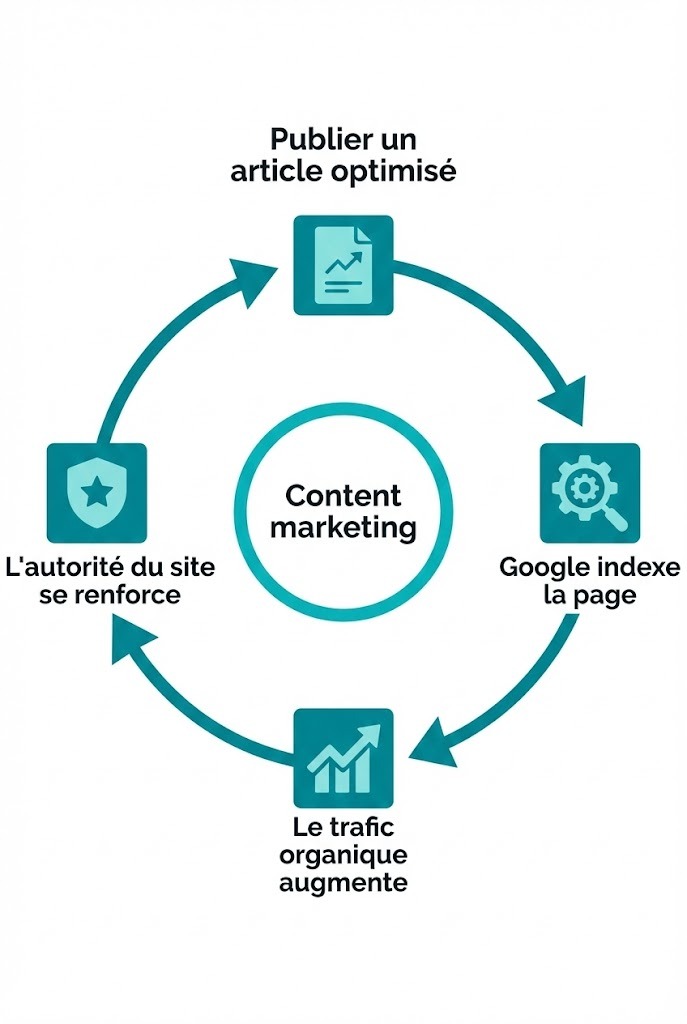 Infographie illustrant le cycle de publication d'une stratégie de contenu blog performante