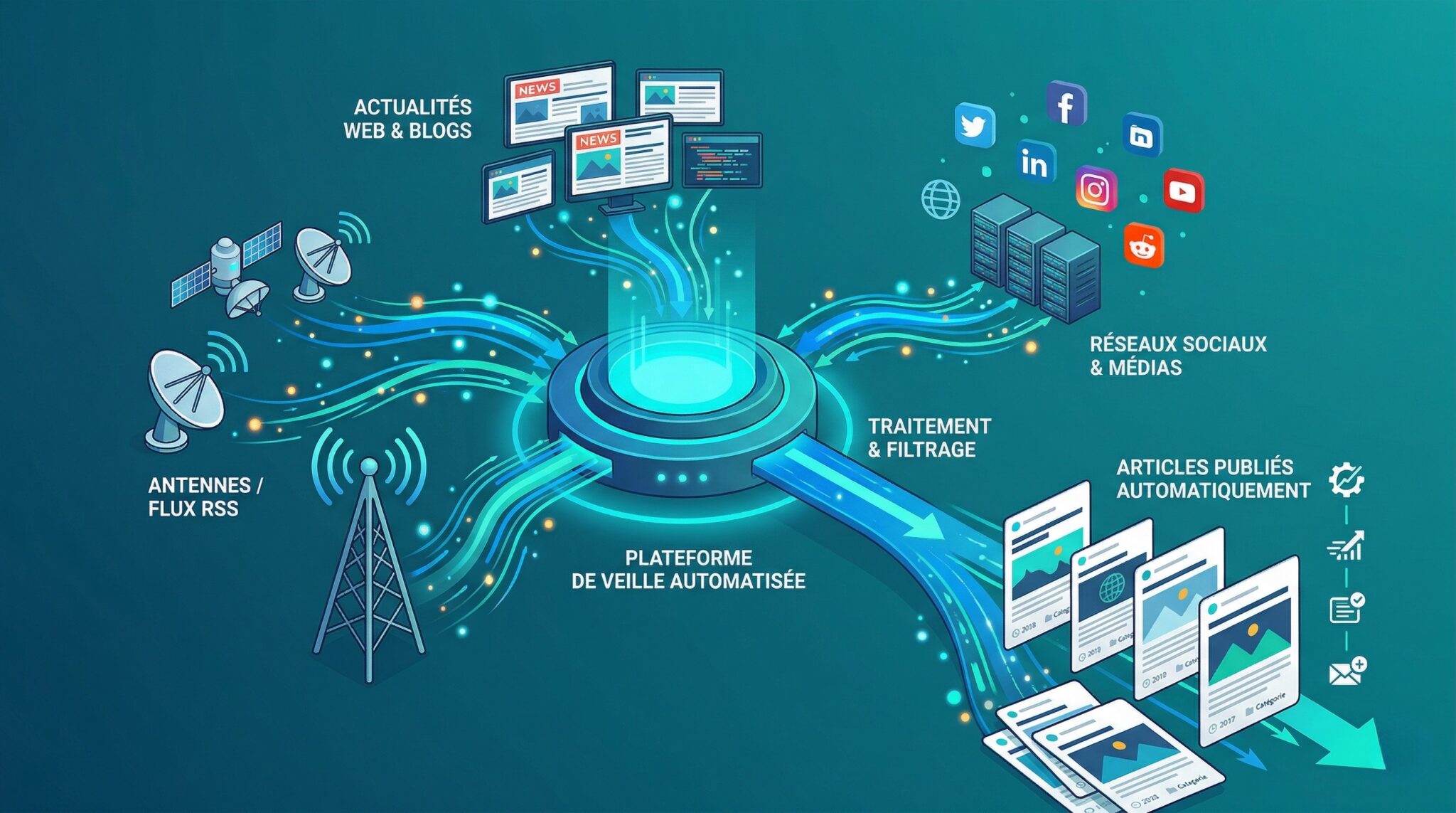 Interface de la fonctionnalité Sources externes de Wisewand pour automatiser la veille éditoriale