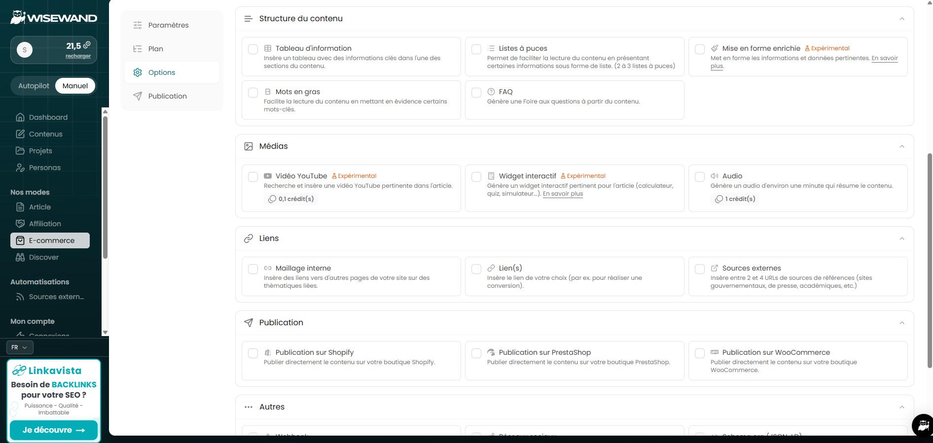 Options de mise en forme d'une fiche produit vêtement dans Wisewand