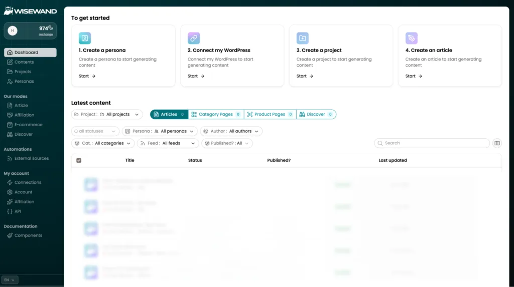 Tableau de bord Wisewand Autopilot
