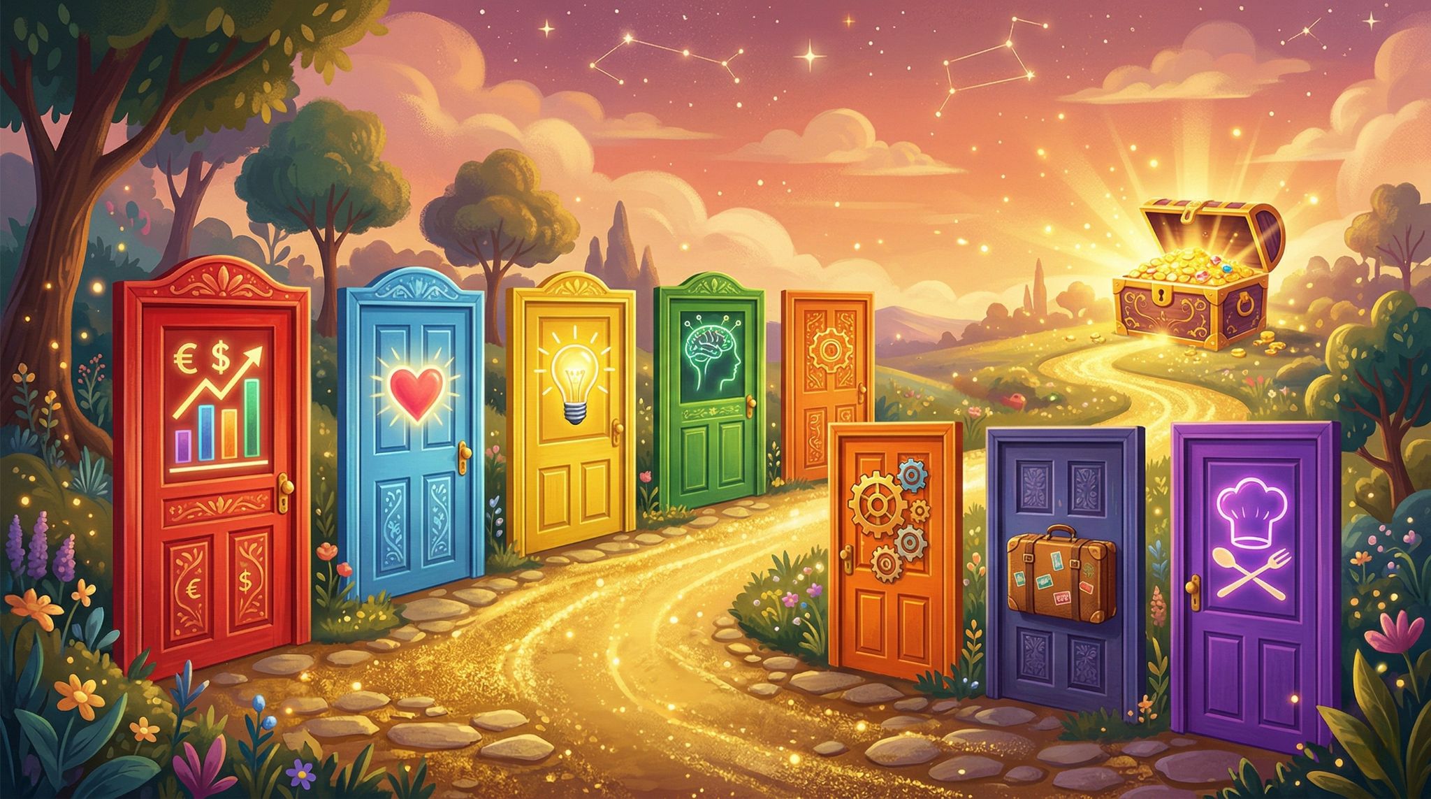 7 portes illustrant 7 idées de blog rentables