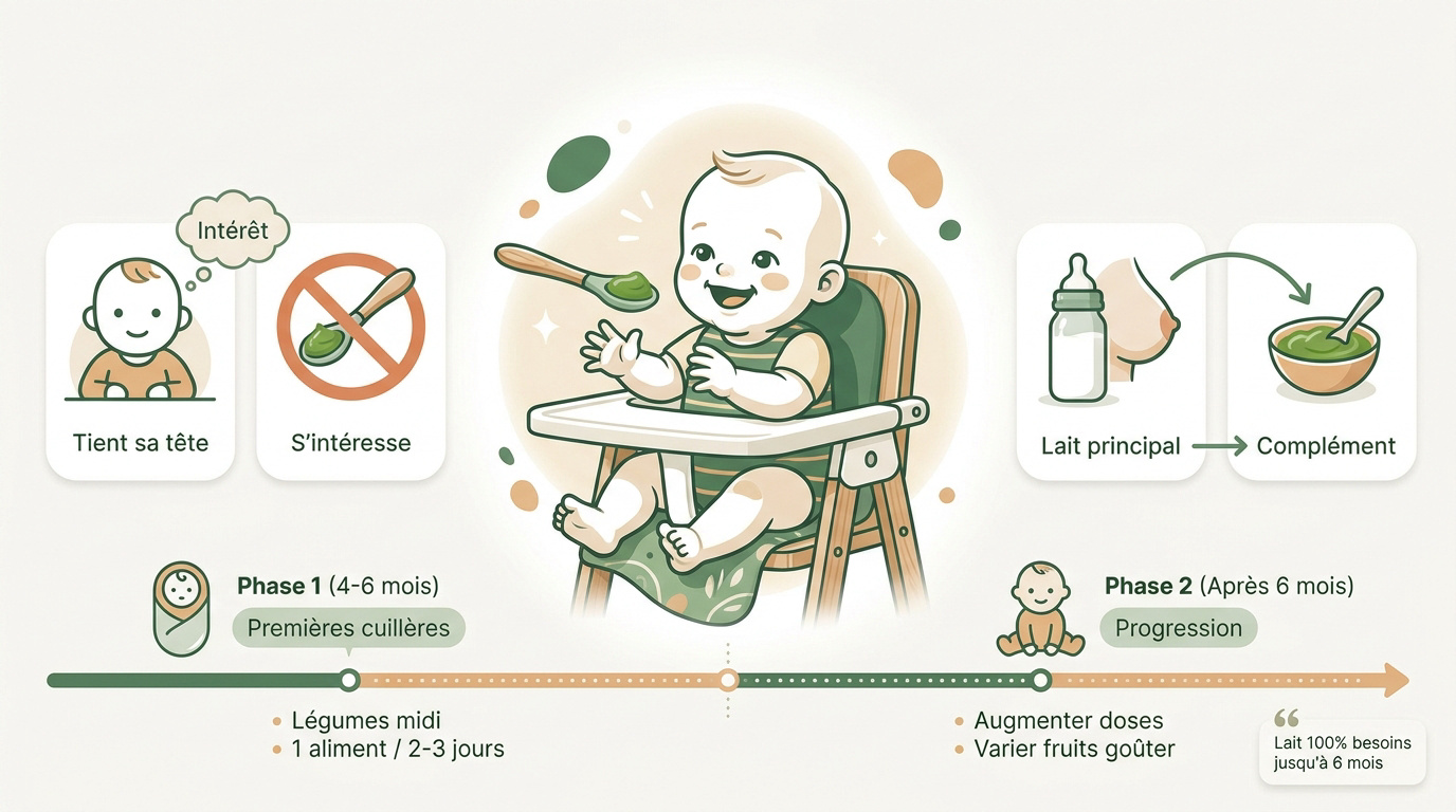 Tableau récapitulatif des étapes de la diversification alimentaire pour bébé